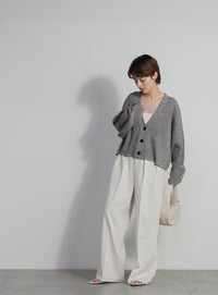 メランジリブニットショートカーディガン