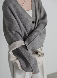 メランジリブニットショートカーディガン