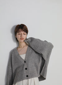 メランジリブニットショートカーディガン