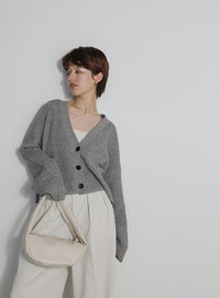 メランジリブニットショートカーディガン