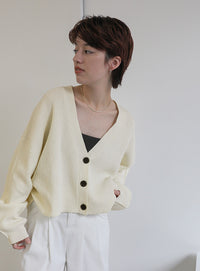 メランジリブニットショートカーディガン