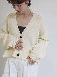 メランジリブニットショートカーディガン