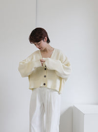 メランジリブニットショートカーディガン