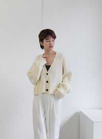 メランジリブニットショートカーディガン