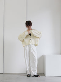 メランジリブニットショートカーディガン