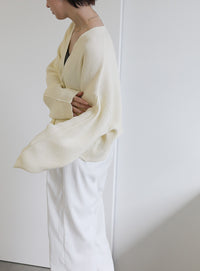 メランジリブニットショートカーディガン