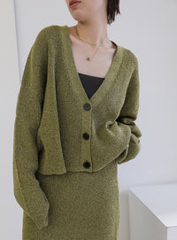 メランジリブニットショートカーディガン