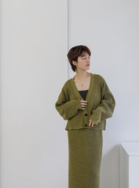 メランジリブニットショートカーディガン