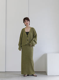 メランジリブニットショートカーディガン