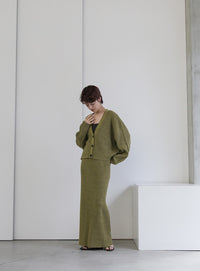 メランジリブニットショートカーディガン