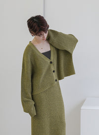 メランジリブニットショートカーディガン