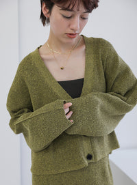 メランジリブニットショートカーディガン