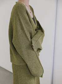 メランジリブニットショートカーディガン