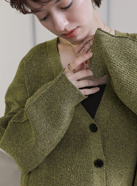 メランジリブニットショートカーディガン