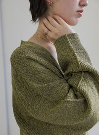 メランジリブニットショートカーディガン