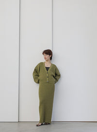 メランジリブニットショートカーディガン