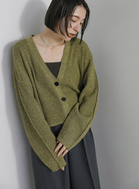 メランジリブニットショートカーディガン