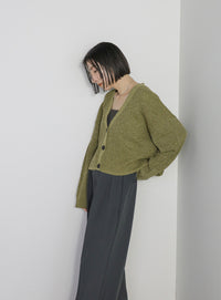 メランジリブニットショートカーディガン