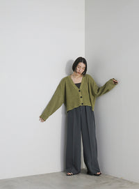 メランジリブニットショートカーディガン