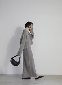 メランジリブニットロングスカート