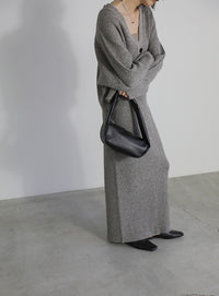 メランジリブニットロングスカート