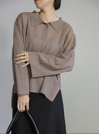 チェックパターンシアーポロニット