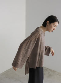 チェックパターンシアーポロニット