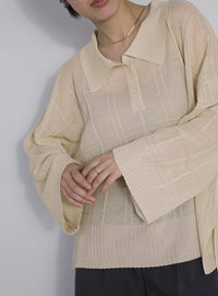 チェックパターンシアーポロニット