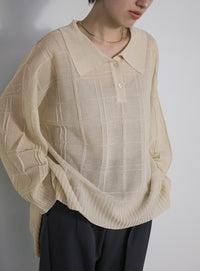 チェックパターンシアーポロニット