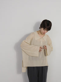 チェックパターンシアーポロニット