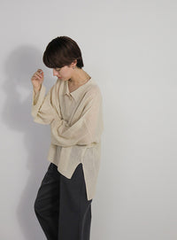 チェックパターンシアーポロニット