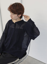 チェックパターンシアーポロニット