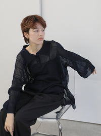 チェックパターンシアーポロニット