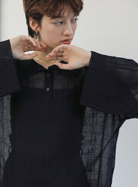 チェックパターンシアーポロニット