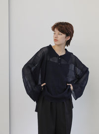 チェックパターンシアーポロニット