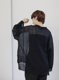 チェックパターンシアーポロニット