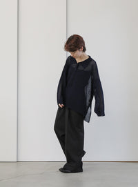 チェックパターンシアーポロニット