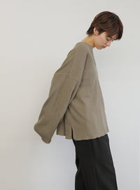 キーネックワッフルトップス