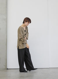 キーネックワッフルトップス