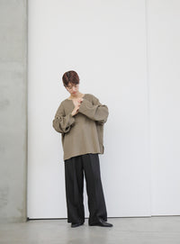 キーネックワッフルトップス