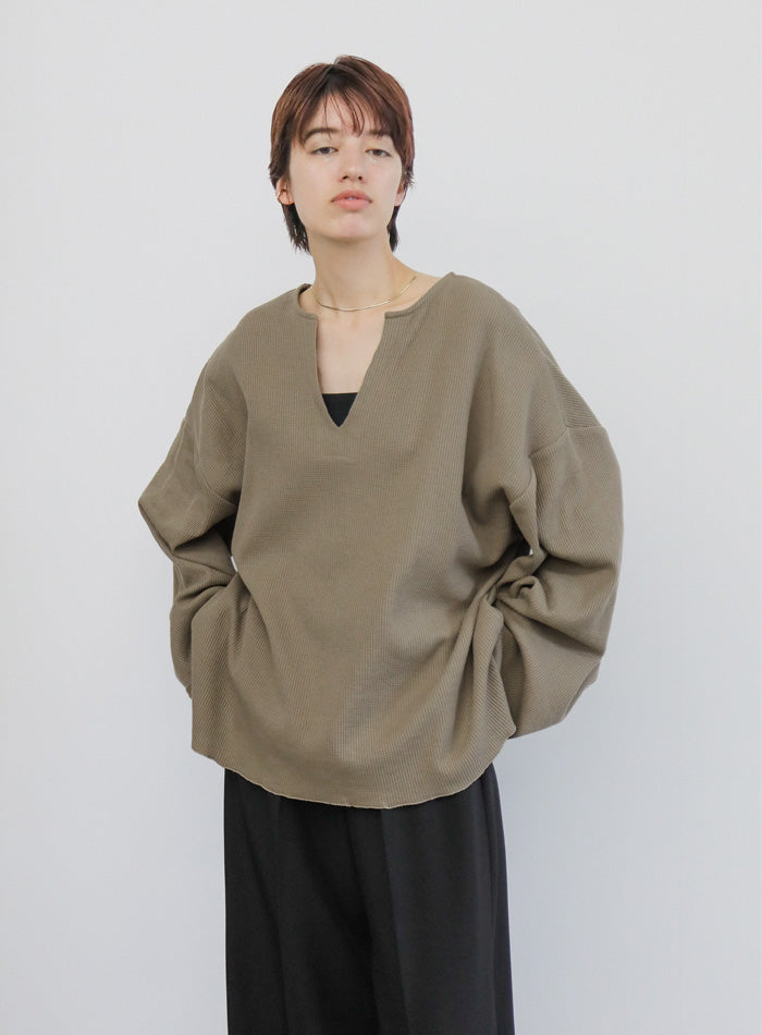 キーネックワッフルトップス