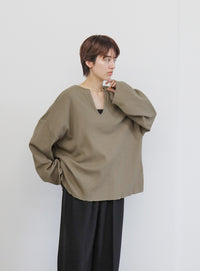 キーネックワッフルトップス