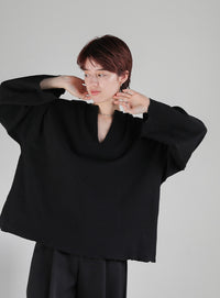 キーネックワッフルトップス