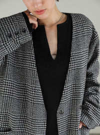 キーネックワッフルトップス