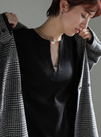 キーネックワッフルトップス