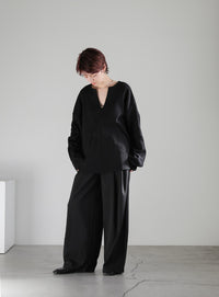 キーネックワッフルトップス