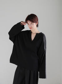 キーネックワッフルトップス