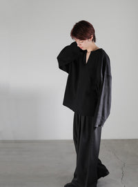 キーネックワッフルトップス