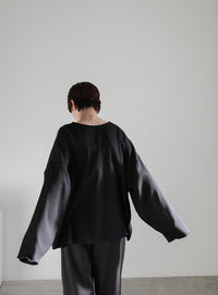 キーネックワッフルトップス