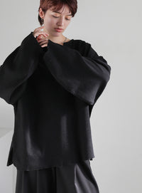 キーネックワッフルトップス